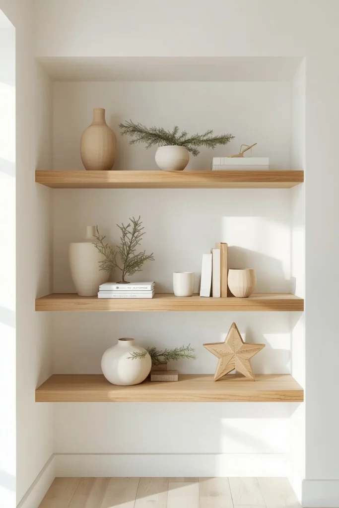 Style Open Shelves With Minimal Christmas Accents